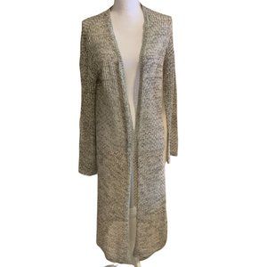 Mystree long open knit cardigan in cream and black.  Size m/l